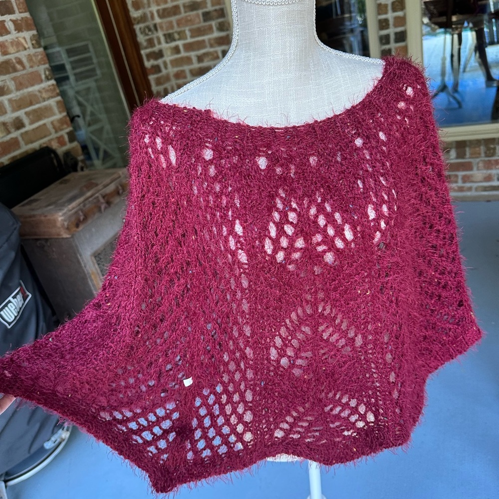 Maroon Knitted Poncho Sweater